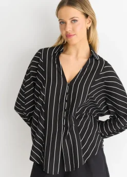 Gini London Black Long Sleeve Batwing Stripe Shirt