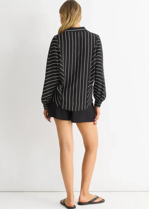 Gini London Black Long Sleeve Batwing Stripe Shirt