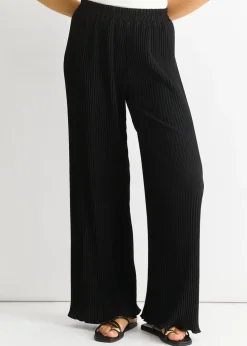 Gini London Black Plisse Loungewear Wide Leg Trousers