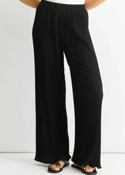 Gini London Black Plisse Loungewear Wide Leg Trousers