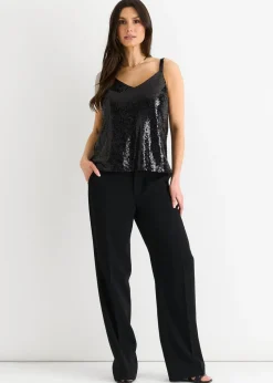Gini London Black Sequin V Neck Cami Top