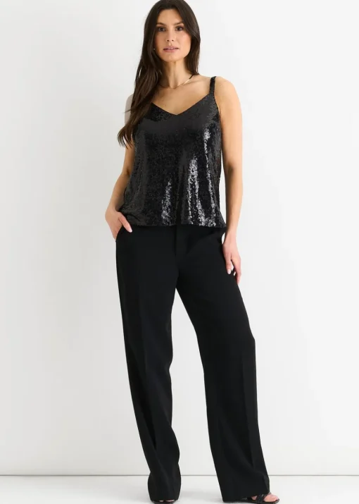 Gini London Black Sequin V Neck Cami Top