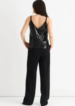 Gini London Black Sequin V Neck Cami Top