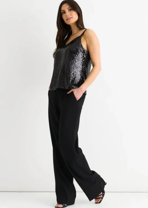 Gini London Black Sequin V Neck Cami Top