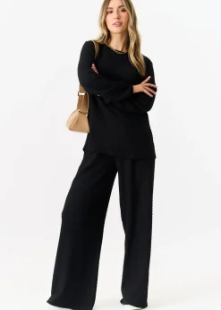 Gini London Black Textured Long Sleeves Oversized Top