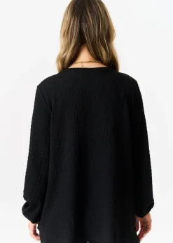 Gini London Black Textured Long Sleeves Oversized Top