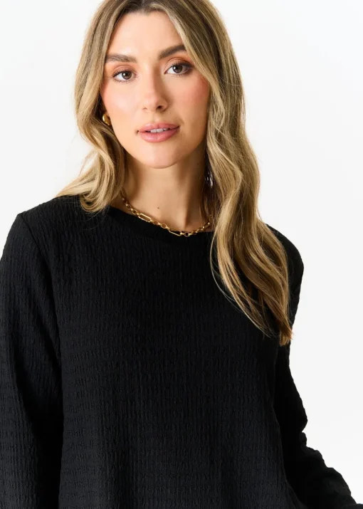 Gini London Black Textured Long Sleeves Oversized Top