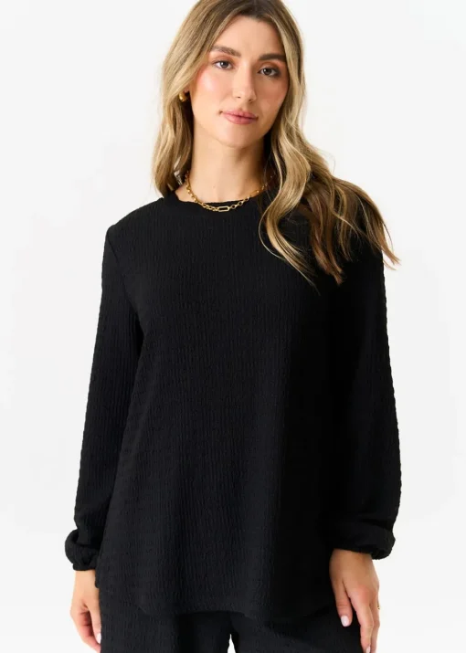 Gini London Black Textured Long Sleeves Oversized Top