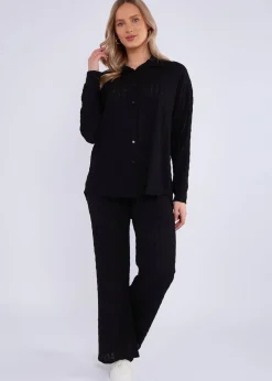Gini London Black Textured Oversized Long Sleeves Shirt