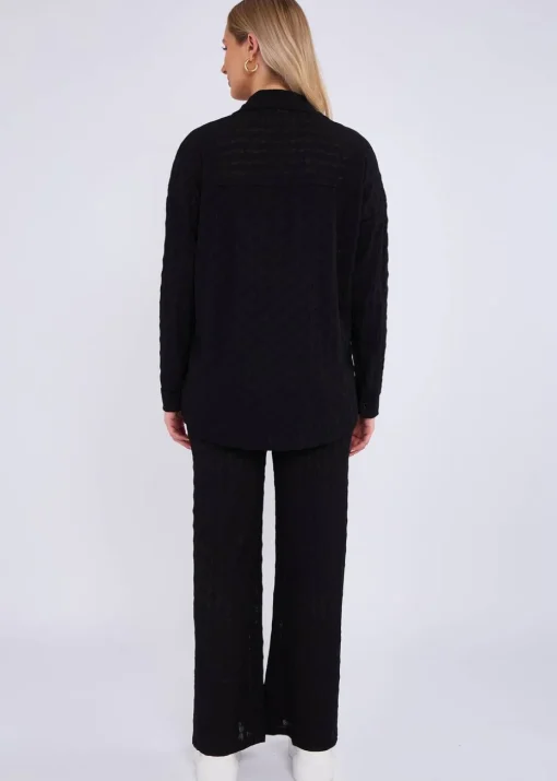 Gini London Black Textured Oversized Long Sleeves Shirt