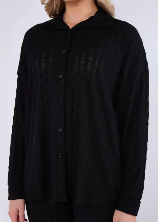 Gini London Black Textured Oversized Long Sleeves Shirt