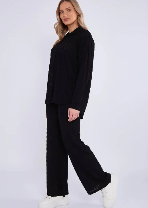 Gini London Black Textured Oversized Long Sleeves Shirt