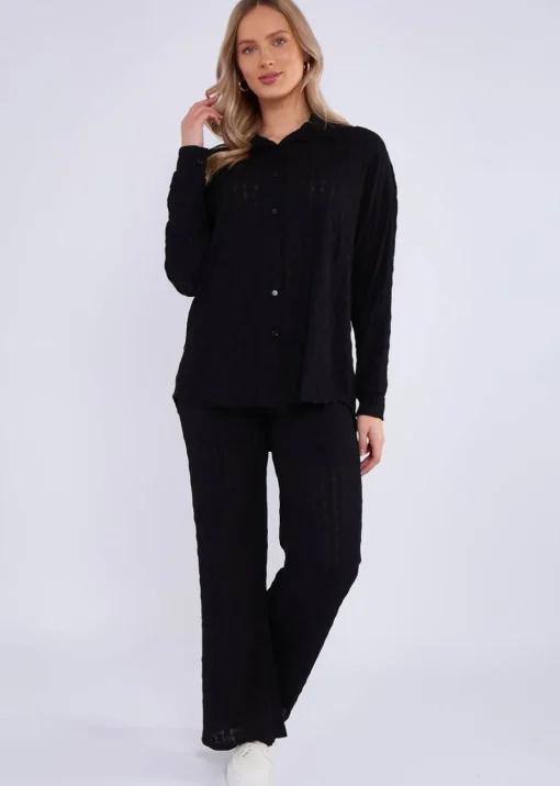 Gini London Black Textured Oversized Long Sleeves Shirt