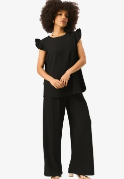 Gini London Black Textured Elastic Waist Pull On Trousers