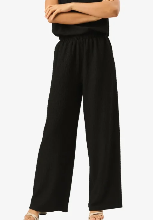 Gini London Black Textured Elastic Waist Pull On Trousers