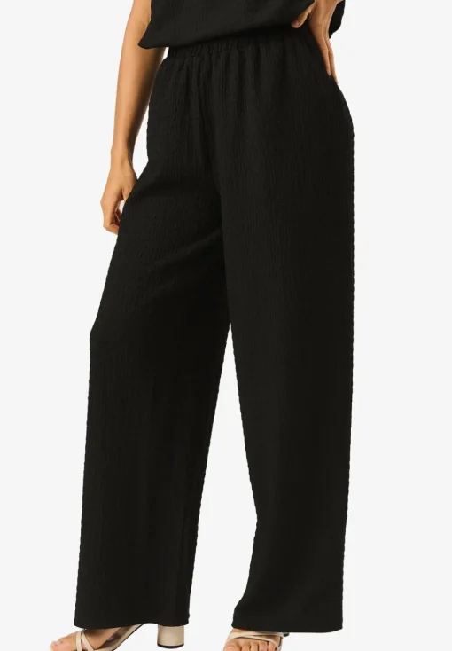 Gini London Black Textured Elastic Waist Pull On Trousers