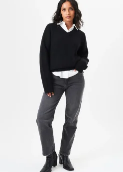 Gini London Black V Neck Knit Oversized Jumper