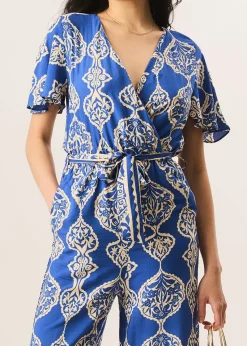 Gini London Blue Angel Sleeve Wrap Look Jumpsuit