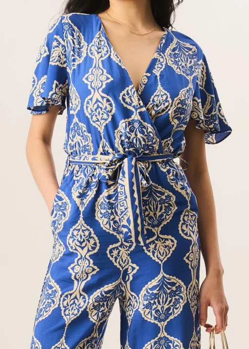 Gini London Blue Angel Sleeve Wrap Look Jumpsuit