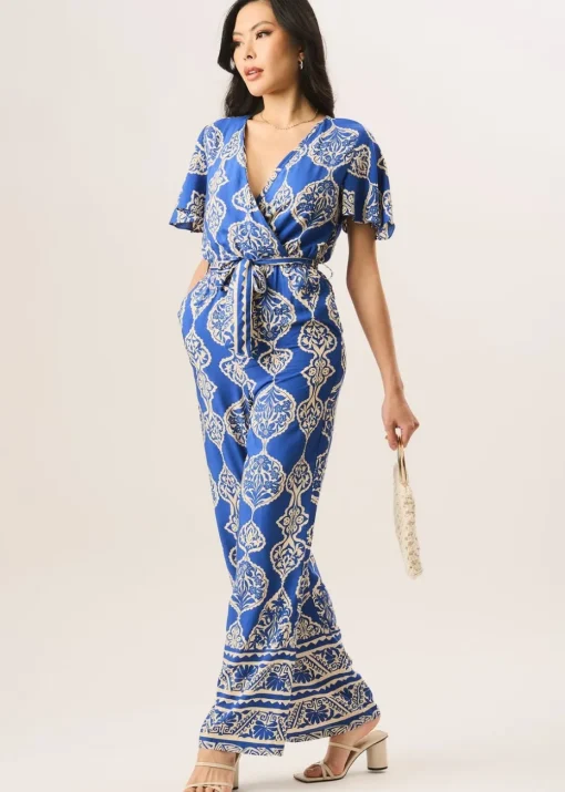 Gini London Blue Angel Sleeve Wrap Look Jumpsuit