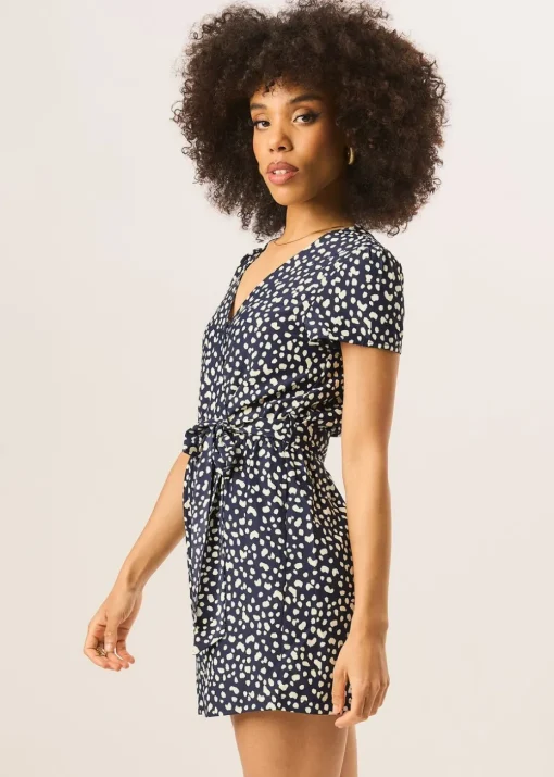 Gini London Blue Animal Print Belted Wrap Playsuit
