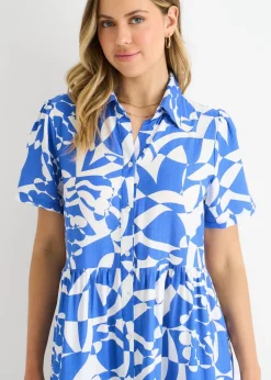 Gini London Blue Aztec Print Oversized Smock Midi Dress
