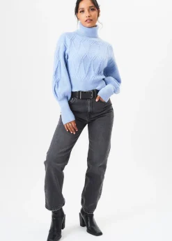 Gini London Blue High Neck Knit Crop Jumper