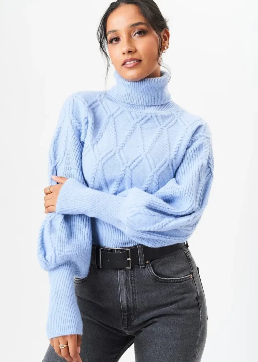 Gini London Blue High Neck Knit Crop Jumper
