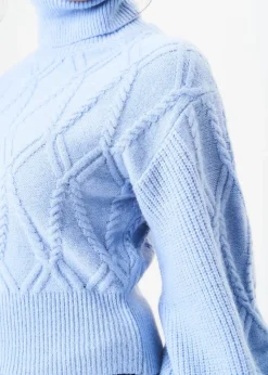 Gini London Blue High Neck Knit Crop Jumper