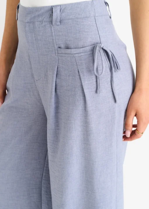 Gini London Blue Linen Look High Waist Wide Leg Trousers