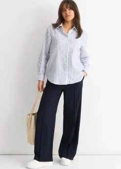 Gini London Blue Linen Oversized Stripe Shirt