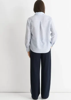 Gini London Blue Linen Oversized Stripe Shirt