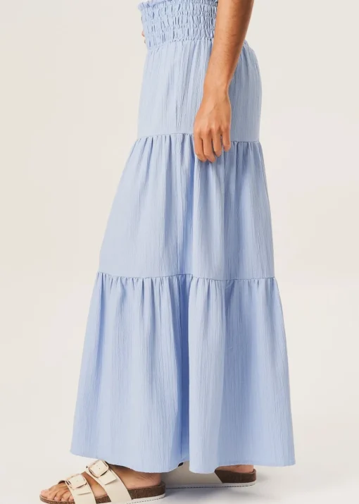Gini London Blue Smocked Tiered Maxi Skirt