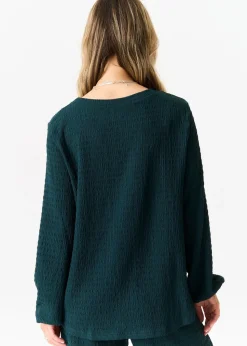 Gini London Bottle Green Textured Long Sleeves Oversized Top