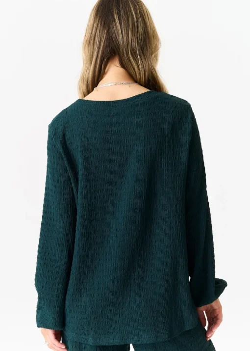 Gini London Bottle Green Textured Long Sleeves Oversized Top
