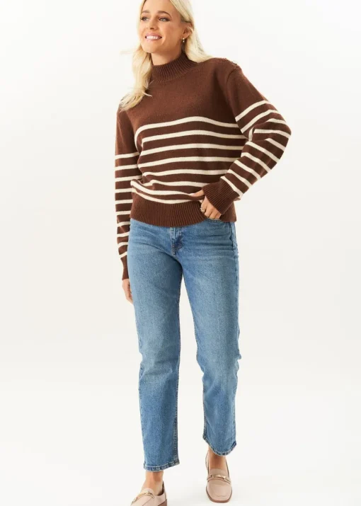 Gini London Brown High Neck Stripe Oversized Jumper