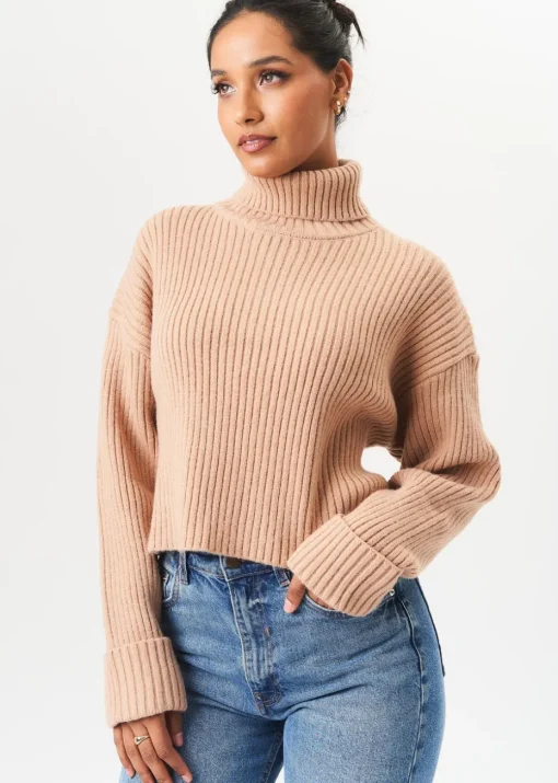 Gini London Camel High Neck Chunky Knit Crop Jumper