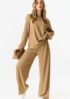 Gini London Camel Textured Long Sleeves Oversized Top