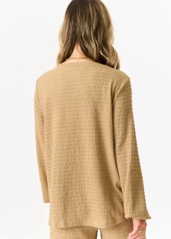 Gini London Camel Textured Long Sleeves Oversized Top