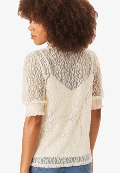 Gini London Cream High Neck Lace Loose Fit Blouse