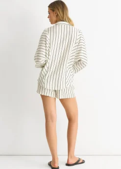 Gini London Cream Stripe Viscose Elasticated Waist Shorts