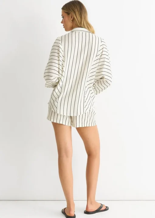 Gini London Cream Stripe Viscose Elasticated Waist Shorts