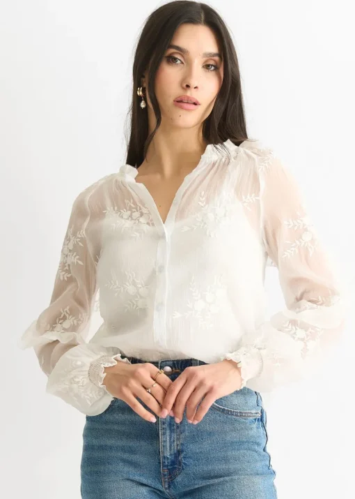 Gini London Embroidery puff sleeve top