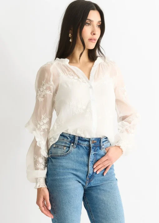 Gini London Embroidery puff sleeve top