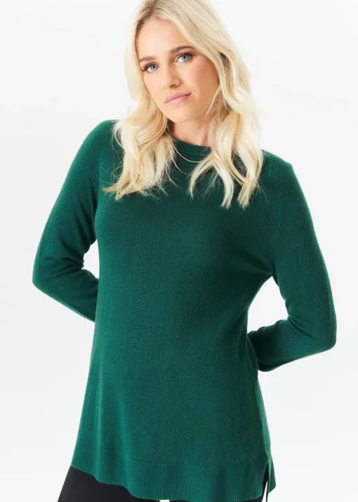 Gini London Green Crew Neck Fine Knit Oversized Jumper
