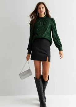Gini London Green Sequin High Neck Loosefit Blouse