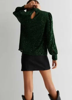 Gini London Green Sequin High Neck Loosefit Blouse