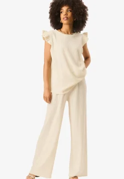 Gini London Ivory Frill Sleeves Textured Oversized Top