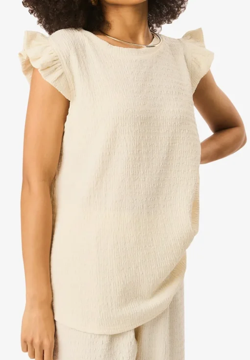Gini London Ivory Frill Sleeves Textured Oversized Top