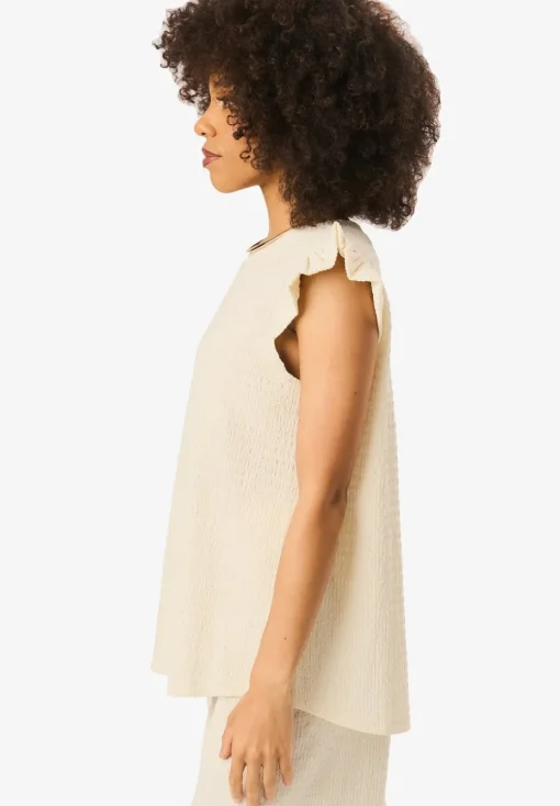 Gini London Ivory Frill Sleeves Textured Oversized Top